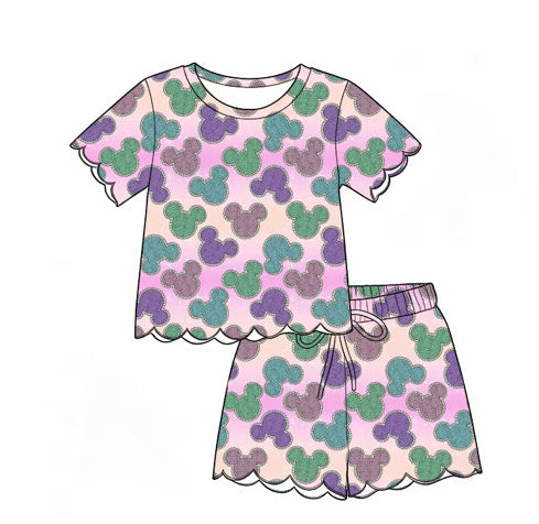 Pastel Magical Mouse Matching Lounge Set for Girls & Women | Soft Yoga Waffle Fabric | Boutique Scalloped Lounge Set | Preorder