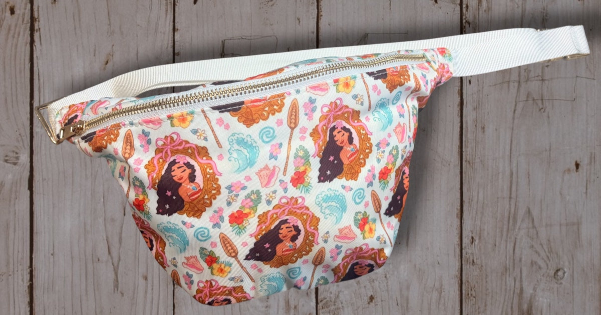 Moana Floral Belt Bag | Moana Character Tropical Flower Fanny Pack | Disney Inspired Crossbody Waist Bag | Colorful Park Day Travel Bag
