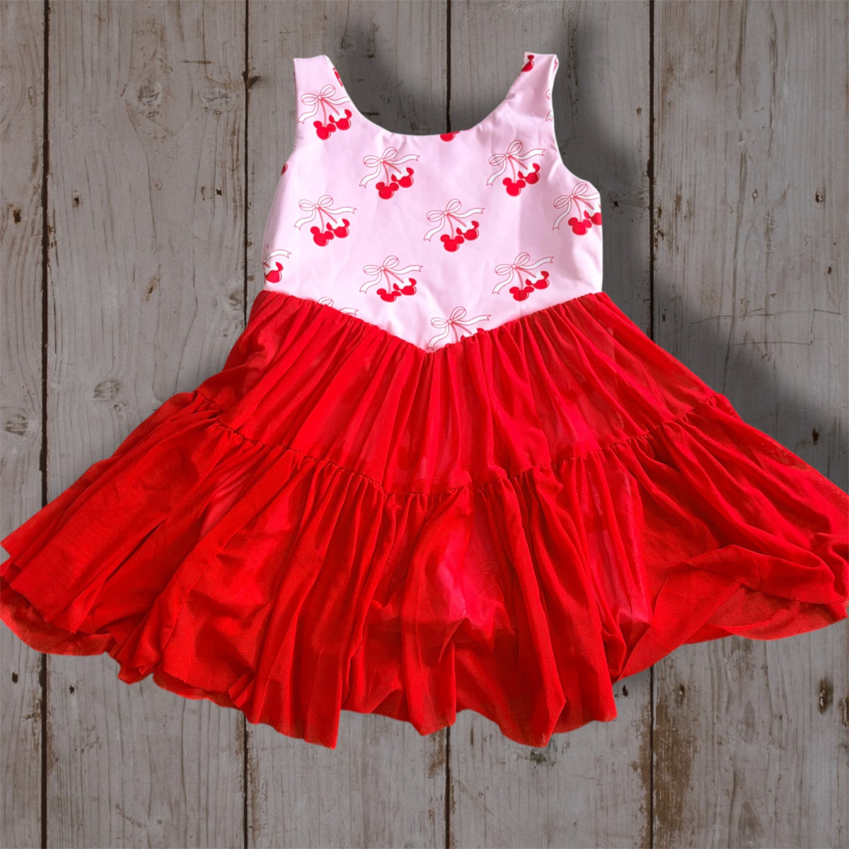 Girls Cherry Dress | Pink & Red Tulle Twirl Dress | Girls Christmas Party Outfit