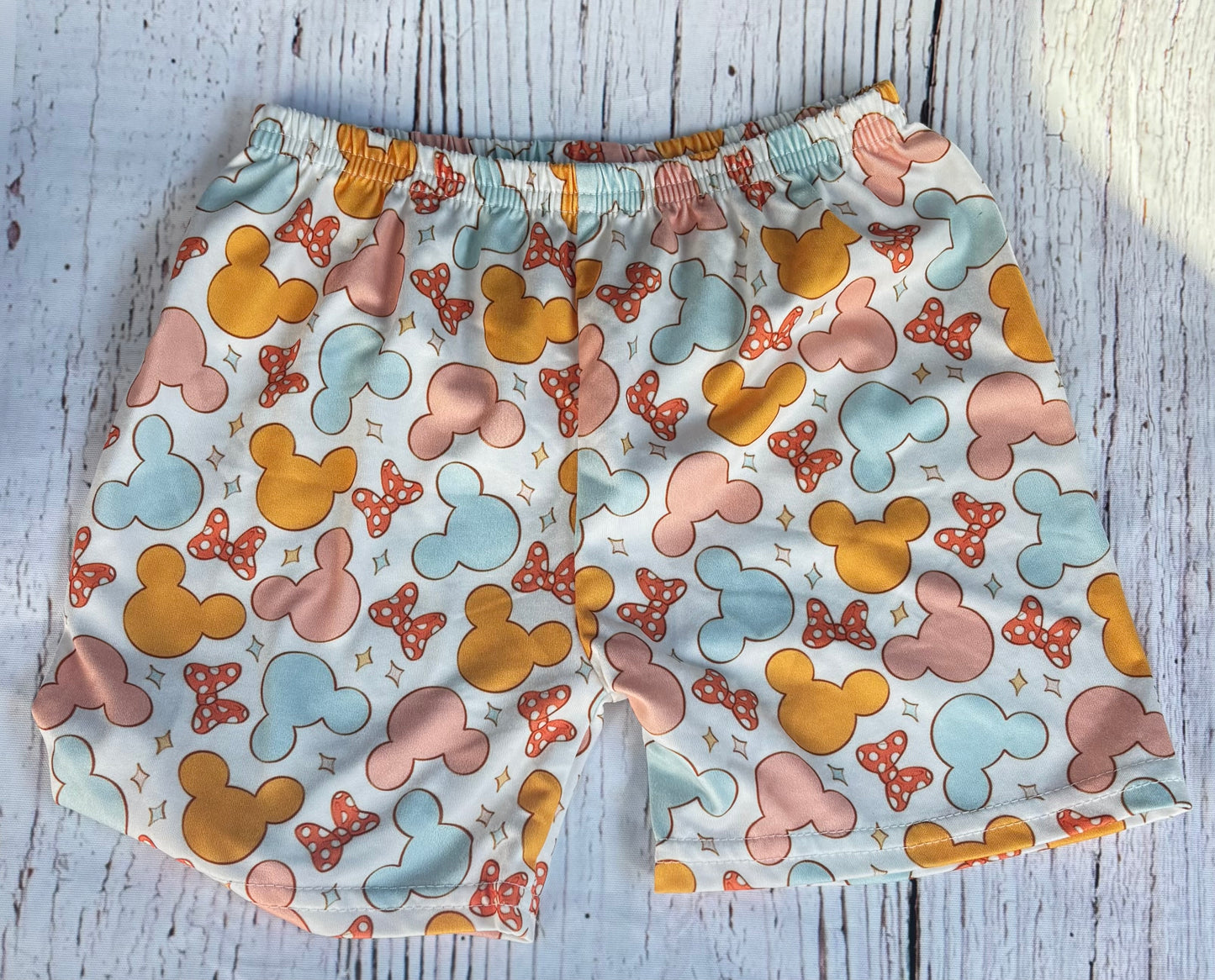 ✨ Pastel Mouse Biker Shorts for Girls | Magical Park Outfit Shorts | Soft Stretch Kids Shorts with Elastic Waist ✨