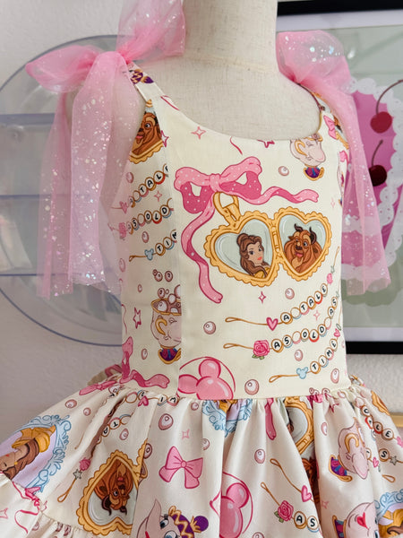 Princess Core Tulle Dress for Girls, Boutique Fairy Tale Twirl Dress, Bow Shoulder Party Dress, Lace Up Back Princess Outfit