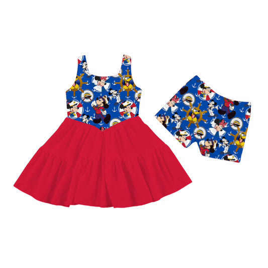 Mouse Cruise Dress Set | Girls Disney-Inspired Cruise Dress & Matching Shorts | Nautical Vacation Outfit