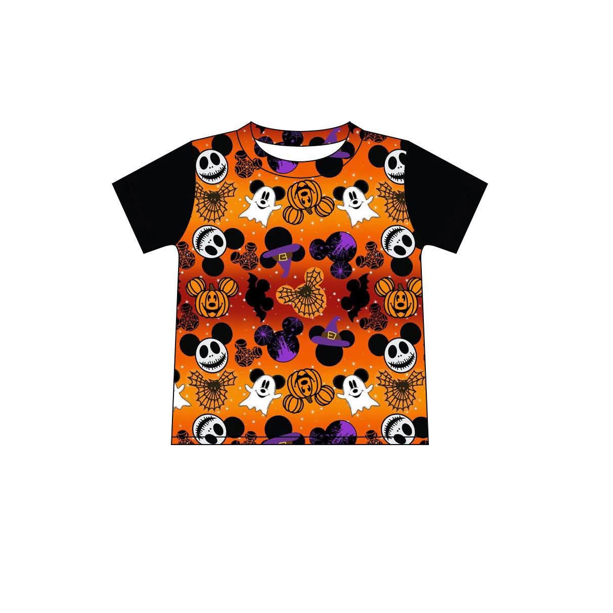 Men’s and boys Halloween Mickey & Jack Skellington Shirt | Orange Pumpkin Spooky Halloween Button-Up Shirt | Disney Inspired Family Matching Shirt