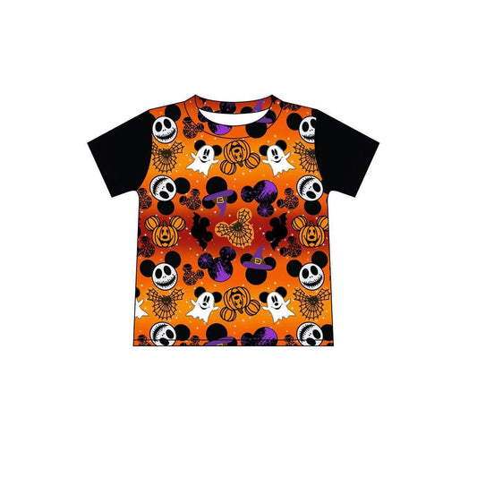 Men’s and boys Halloween Mickey & Jack Skellington Shirt | Orange Pumpkin Spooky Halloween Button-Up Shirt | Disney Inspired Family Matching Shirt