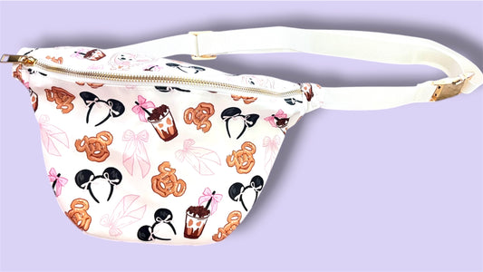 Girly Snacks Belt Bag | Theme Park Foodie Fanny Pack | Cute Bow Crossbody Bag | Magical Vacation Outfit Bag | Mommy & Me Matching Accessory