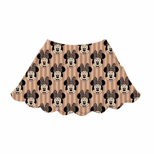 Women’s Mouse Yoga Skirt | Leopard Bow Ruffle Athletic Skort | High Waist Activewear Skirt with Exterior Pocket | Inspired Park Outfit