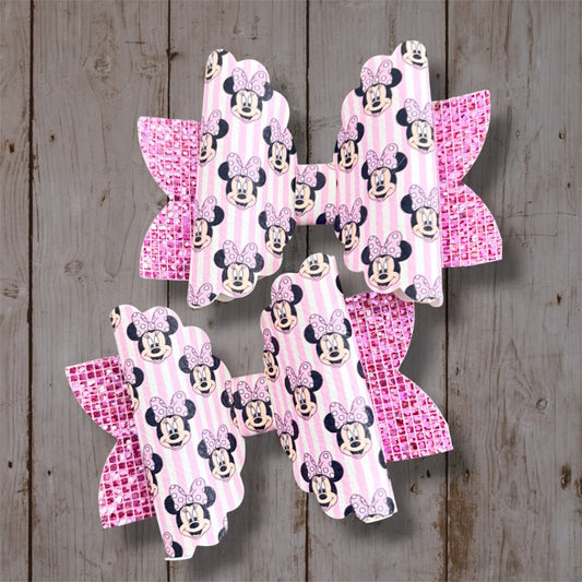 Pink Mouse Inspired Hair Bow | Handmade Pink Glitter Boutique Bow | Magical Girls Hair Accessory | Theme Park Hair Bow