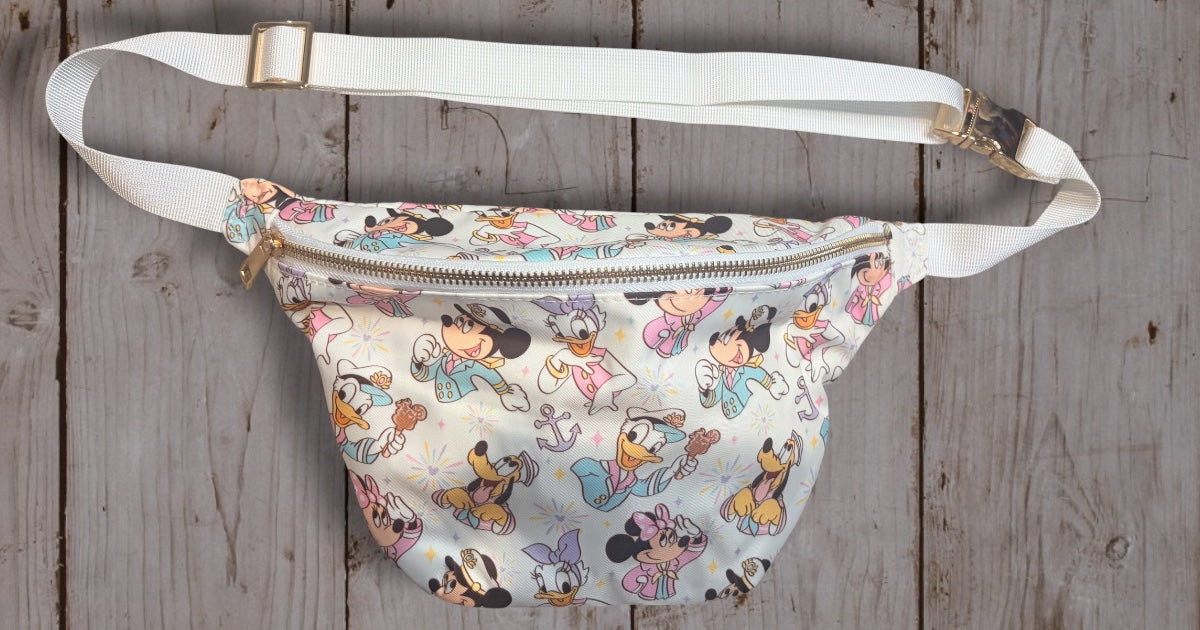 Pastel Cruise Belt Bag | Mickey & Friends Cruise Character Fanny Pack | Pink & Blue Nautical Crossbody Waist Bag | Disney Cruise Vacation Travel Bag
