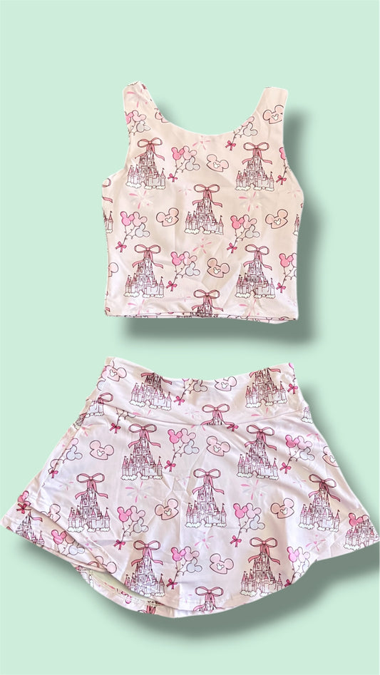 Pink Castle Dreams Activewear Set 🎀  Girls Magical Two Piece Set | Built-In Shorts | Slight Crop Tank | Theme Park Outfit | Boutique Girls Clothing