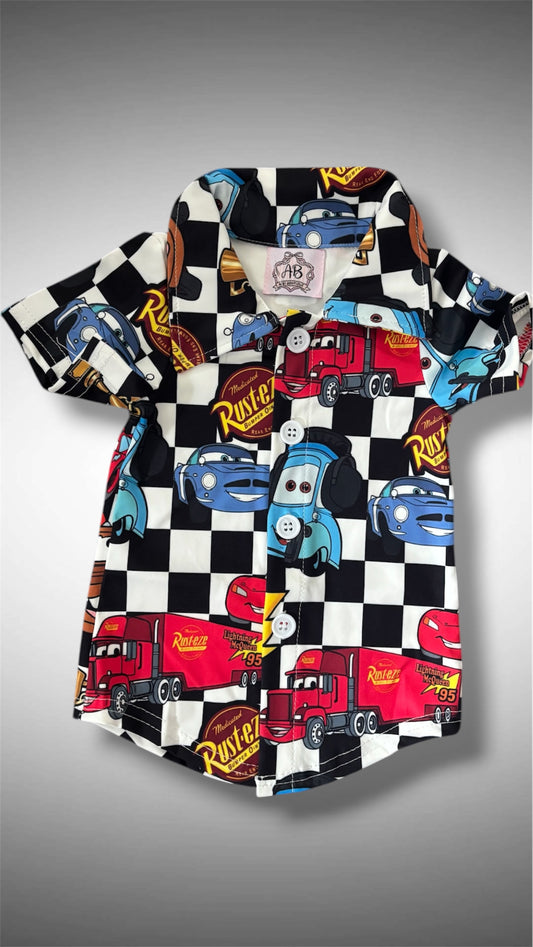 Cars: McQueen   Race Day Family Matching Button Down | Boys & Men’s Racing Shirt | Vacation & Theme Park Outfit