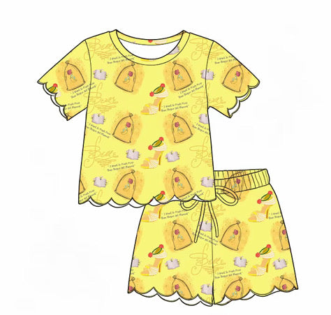 Belle Inspired Matching Lounge Set for Girls & Women | Soft Yoga Waffle Fabric | Boutique Scalloped Lounge Set | Preorder