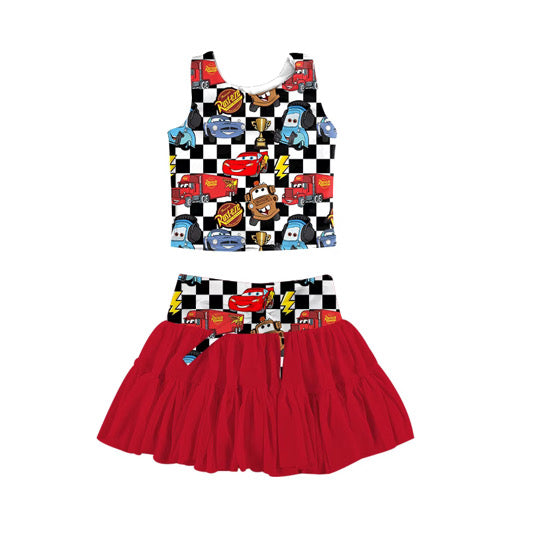 Magical Race Day Girls Twirl Skirt Set | Cars Inspired Family Matching Outfit | Girls Cars & McQueen Racing Theme Set