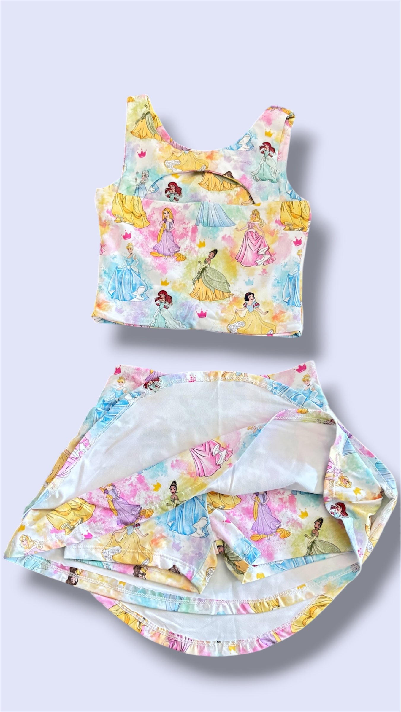 Pastel Princess Dreams yoga Set 🩷  Girls Princess Outfit | Two Piece Activewear Set | Built-In Shorts Skirt | Slight Crop Tank | Theme Park Vacation Outfit