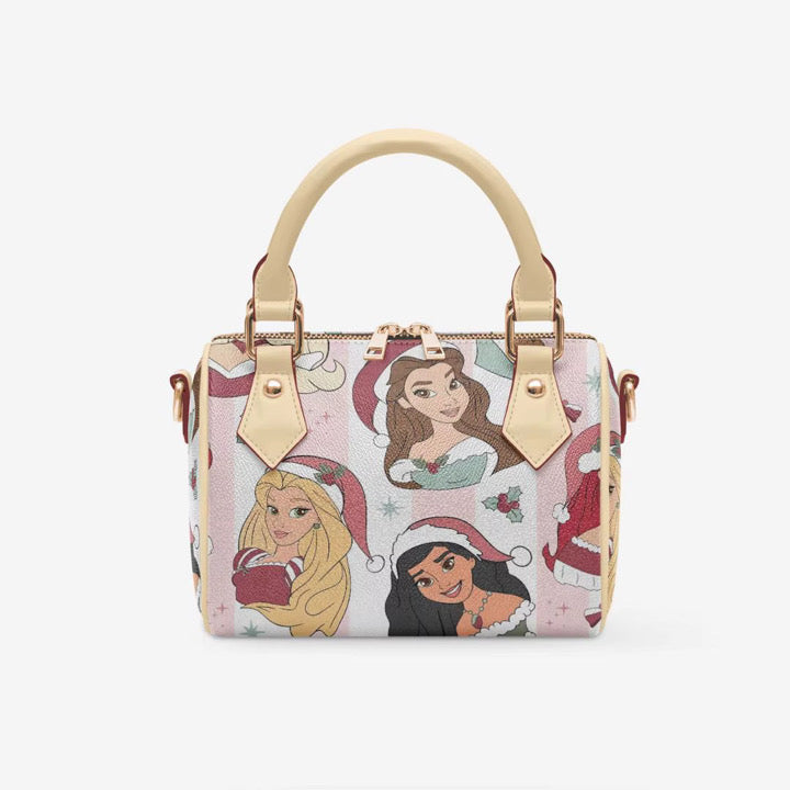 Christmas Princess Satchel Bag | Holiday Princess Character Print Handbag | Festive Christmas Crossbody Purse | Pink Winter Princess Bag | Holiday Park Bag