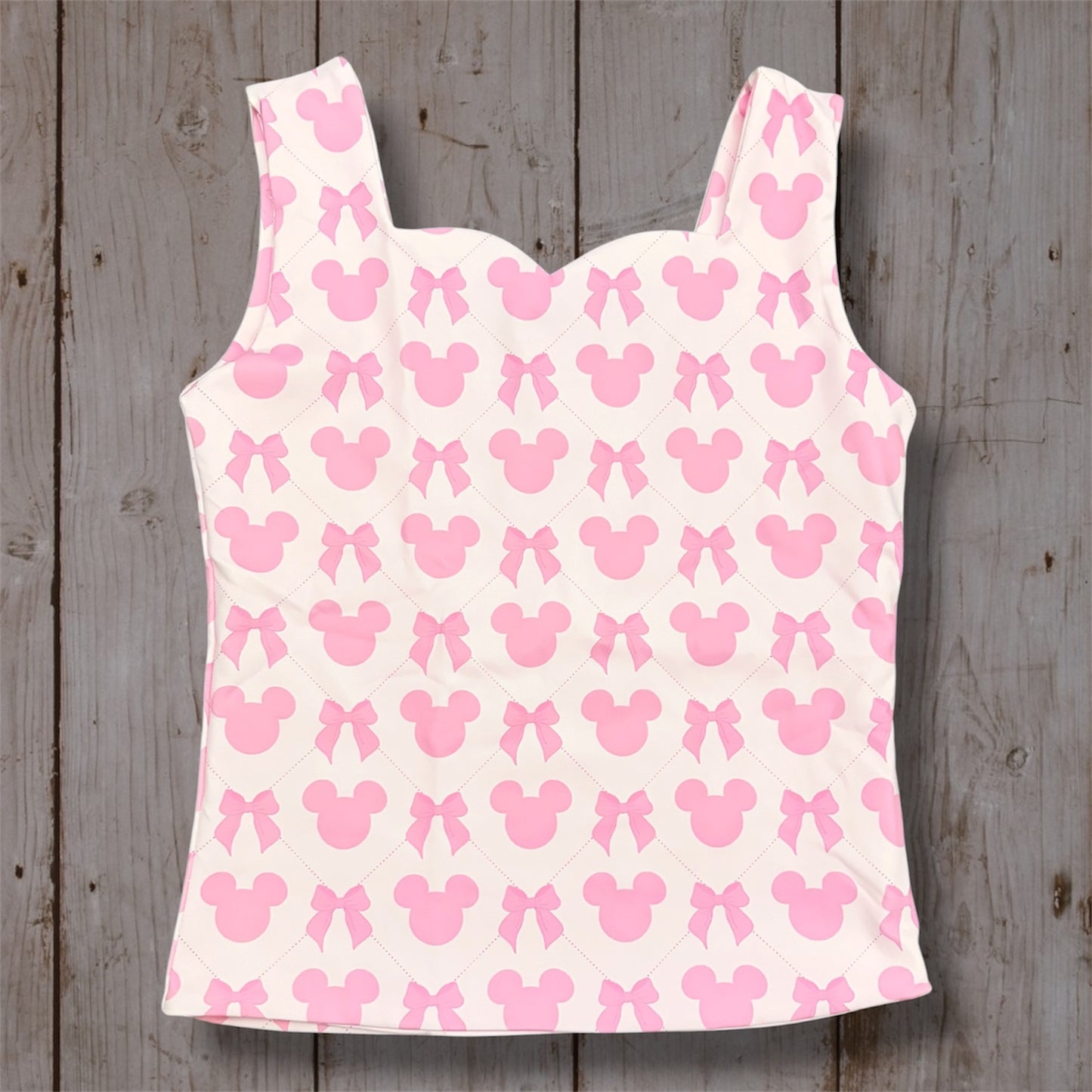 Women’s Pink Mouse Bow Yoga Tank | Fitted Inspired Athletic Tank Top | Buttery Soft Workout & Park Tank
