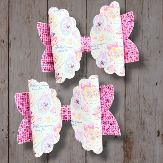 Pink Mouse Inspired Hair Bow | Handmade Glitter Boutique Bow | Coquette Character Hair Accessory | Magical Girls Hair Bow