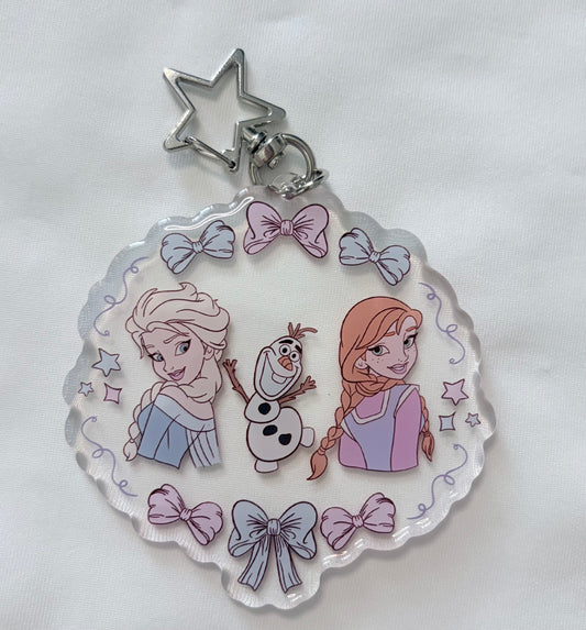 Frozen Sisters Bag Charm | Frozen Character Acrylic Keychain | Theme Park Bag Accessory