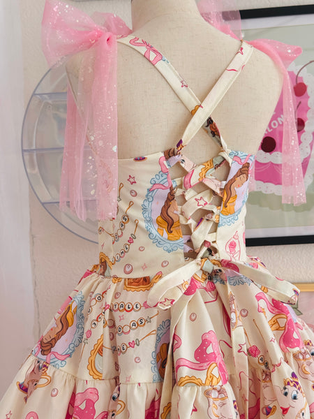 Princess Core Tulle Dress for Girls, Boutique Fairy Tale Twirl Dress, Bow Shoulder Party Dress, Lace Up Back Princess Outfit