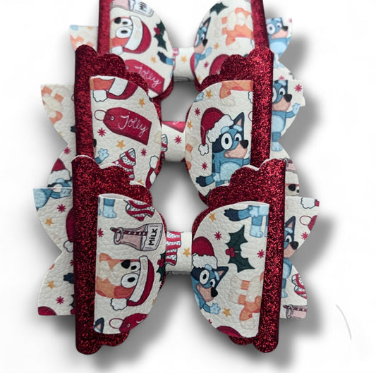 Jolly Holiday Blue Pup Bow