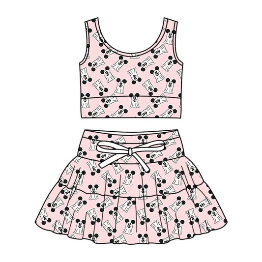 PREORDER Pink Ghost Mouse Family Matching Yoga Set | Mommy & Me Halloween Athletic Outfit | Spooky Cute Skort Set