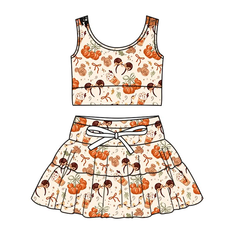 PREORDER Pumpkin Coffee Family Matching Yoga Set | Mommy & Me Fall Athletic Outfit | Neutral Autumn Skort Set
