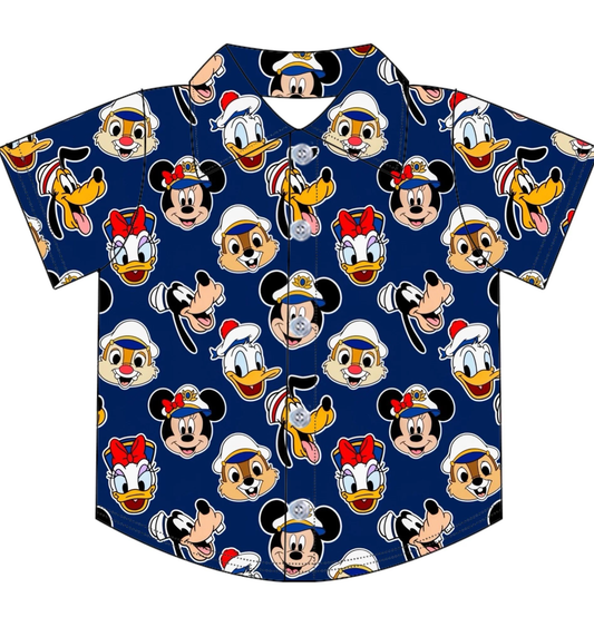 PREORDER boys/men’s Mouse and friends embarkation Day button down