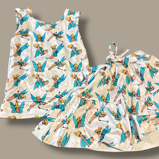 Magical Tink Fairy Inspired Girls Activewear Set – Full Length Tank & Skirt with Built-In Shorts – Theme Park Outfit, Kids Vacation Outfit, Princess Fairy Set