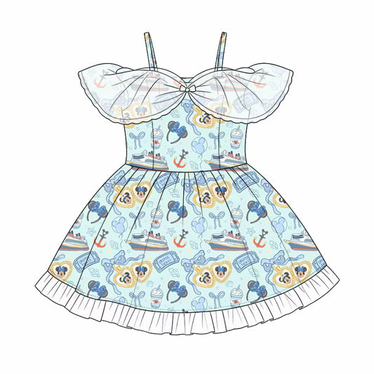 Cruise Princess Dress | Mouse-Inspired Cruise Dress | Girls’ Vacation Dress | Character Print Twirl Dress |