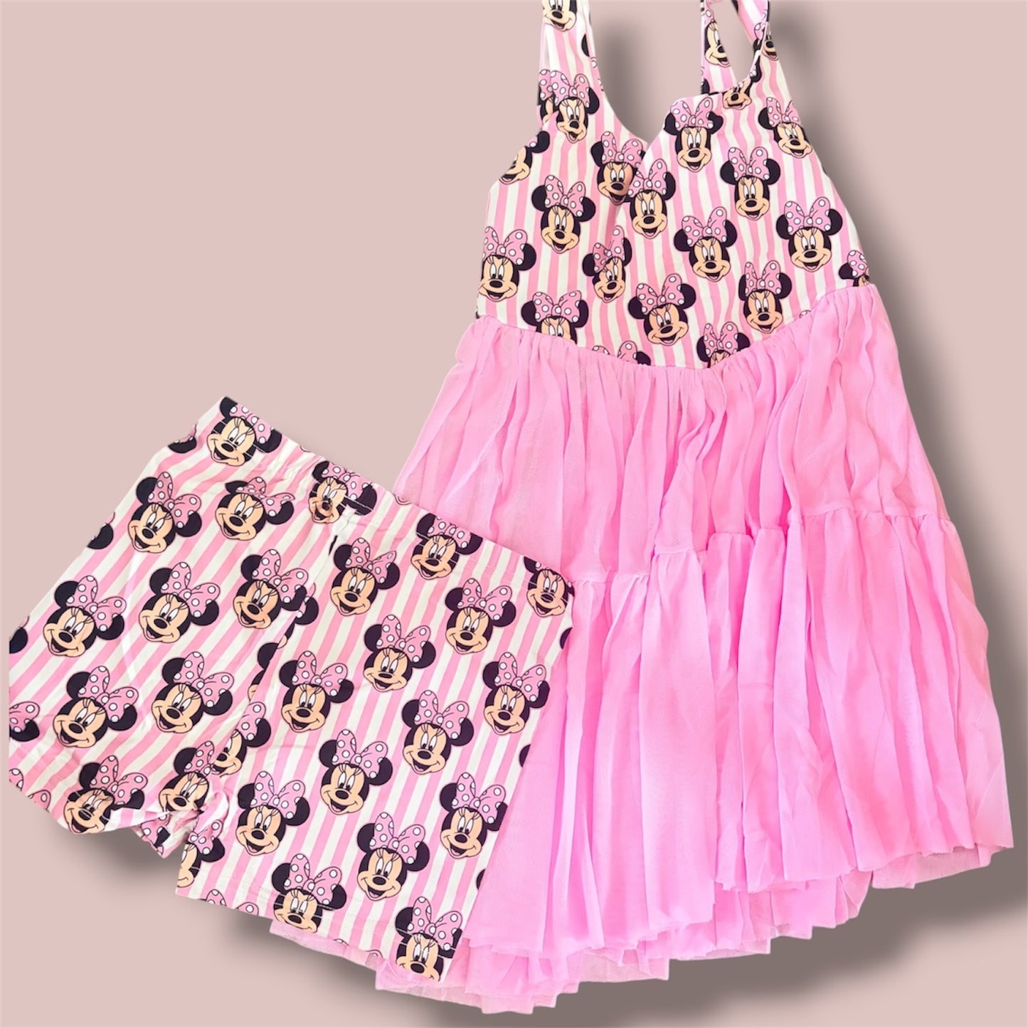 Pink Minnie Twirl Dress & Matching Shorts Set | Character Inspired Girls Boutique Outfit | Theme Park Vacation Dress
