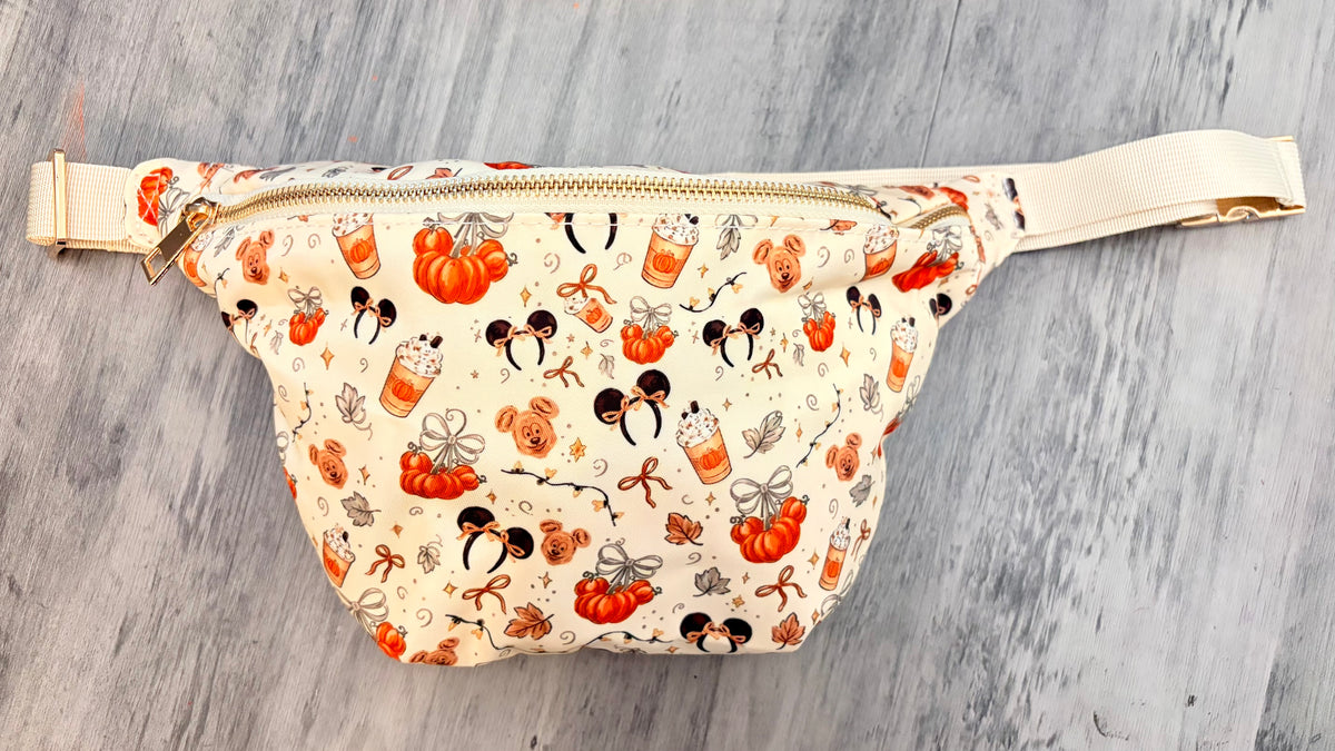 Pumpkin Mouse Waffles Crossbody Bum Bag | Fall Pumpkin Park Belt Bag | Autumn Snack Travel Bag