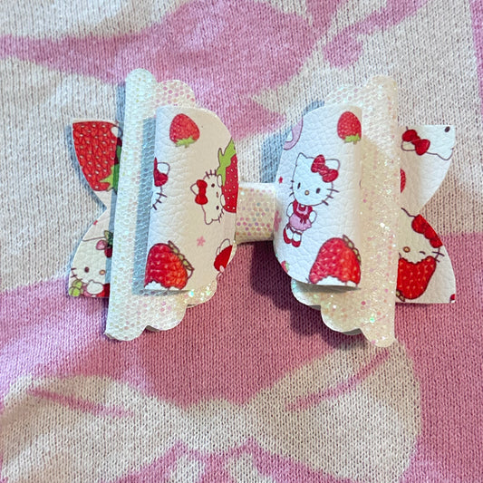 Strawberry kitty 4 inch bow