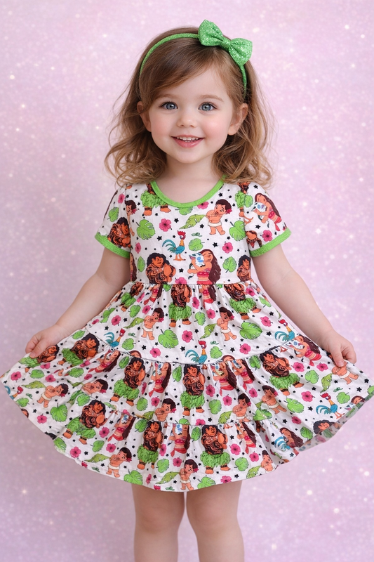 Island Adventure Girls Dress | Tropical Princess Inspired Twirl Dress | Toddler & Girls Vacation Dress