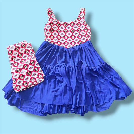 Cruise Captain Twirl Dress & Matching Shorts Set | Nautical Character Inspired Girls Outfit | Family Cruise Vacation Dress