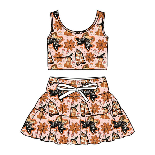 PREORDER Vintage Halloween Family Matching Yoga Set | Mommy & Me Retro Spooky Chipmunks Athletic Outfit | Pink Floral Ghost Skort Set
