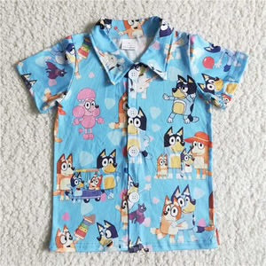 Blue dog button down