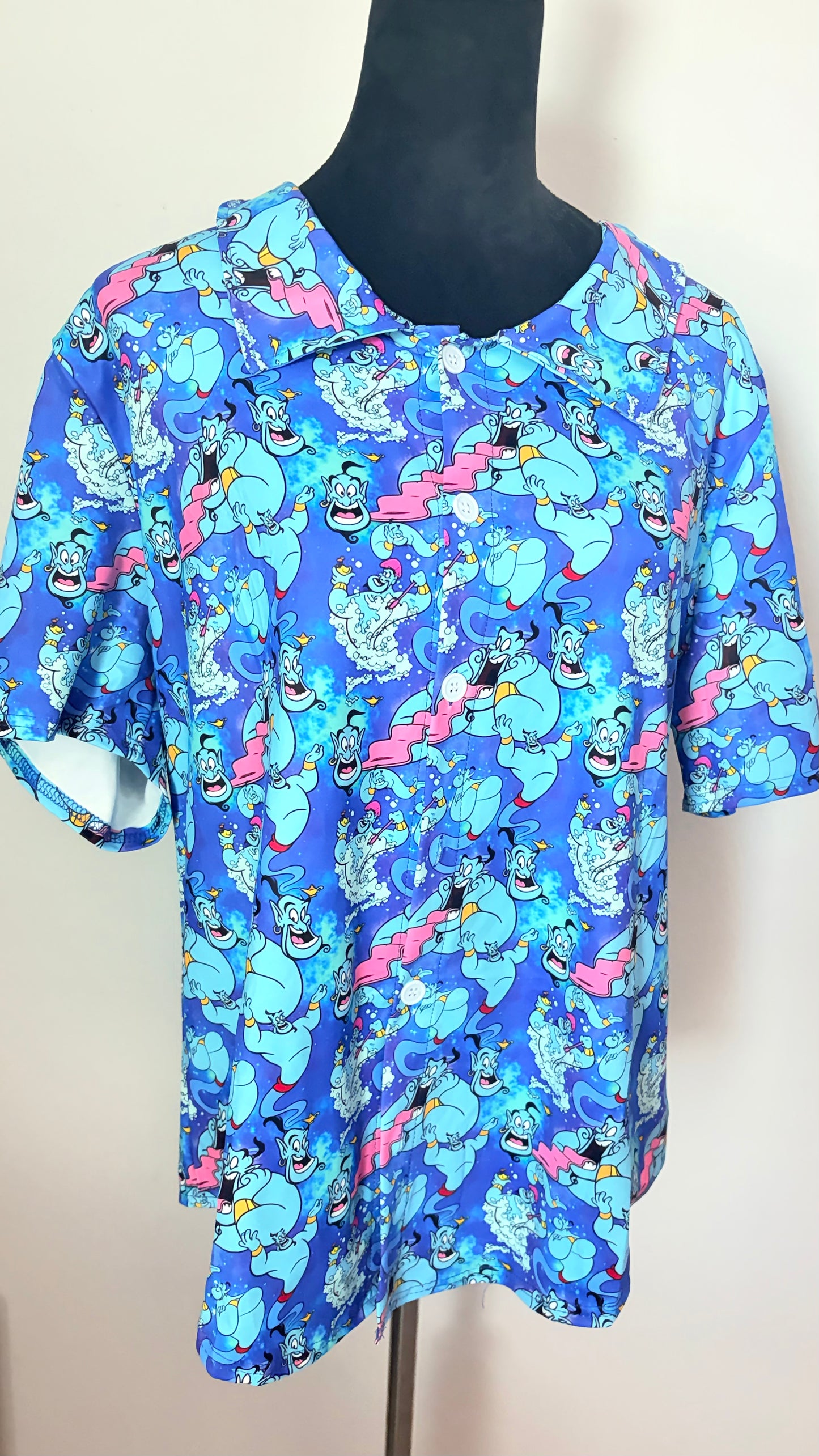 Men’s Blue Genie Inspired Button Down Shirt | Magical Vacation Hawaiian Shirt | Family Matching Theme Park Shirt | Short Sleeve Collared Resort Top