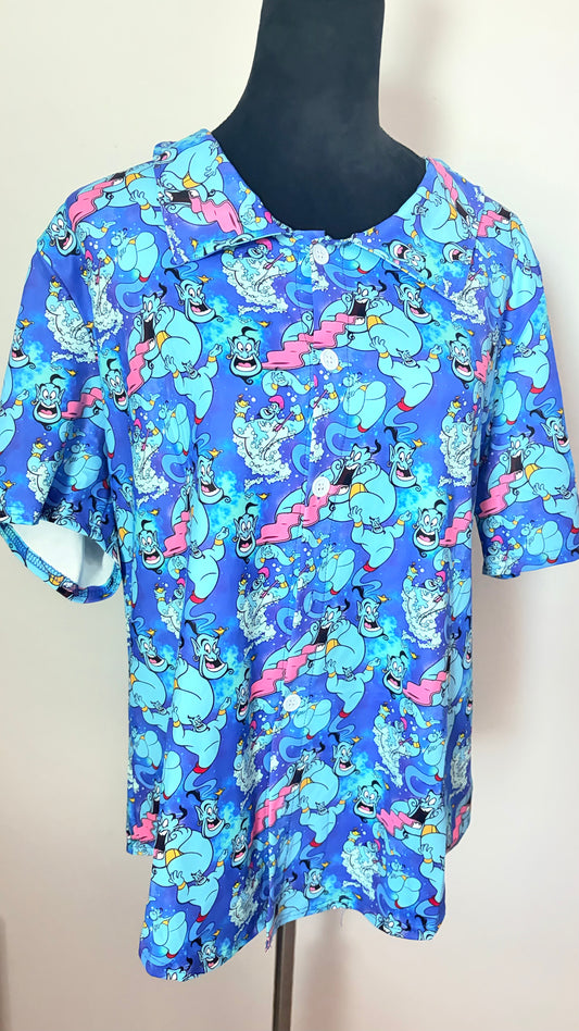 Men’s Blue Genie Inspired Button Down Shirt | Magical Vacation Hawaiian Shirt | Family Matching Theme Park Shirt | Short Sleeve Collared Resort Top