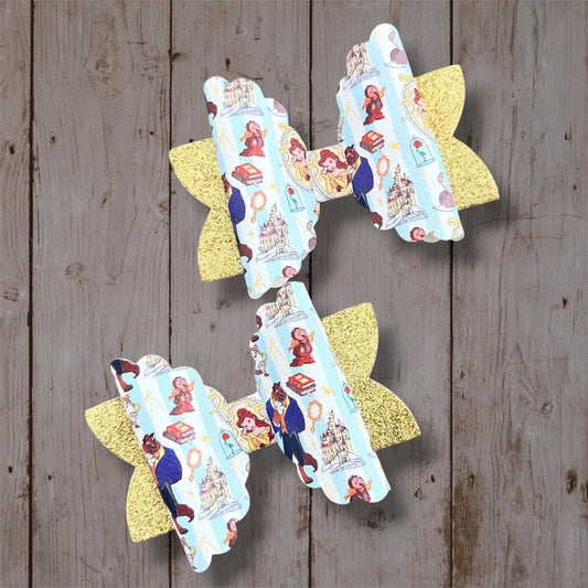 Beauty and the Beast Inspired Hair Bow | Handmade Gold Glitter Princess Boutique Bow | Fairytale Hair Accessory