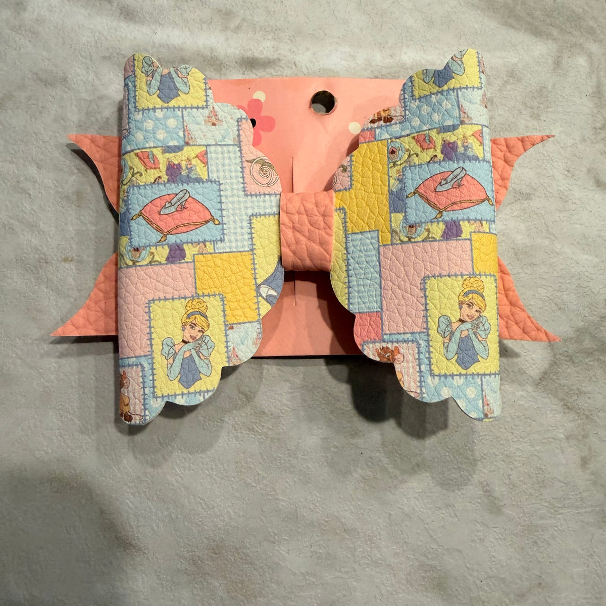 4” Cinderella Hair Bow | Cinderella Princess Patchwork Print & Pink Handmade Girls Bow