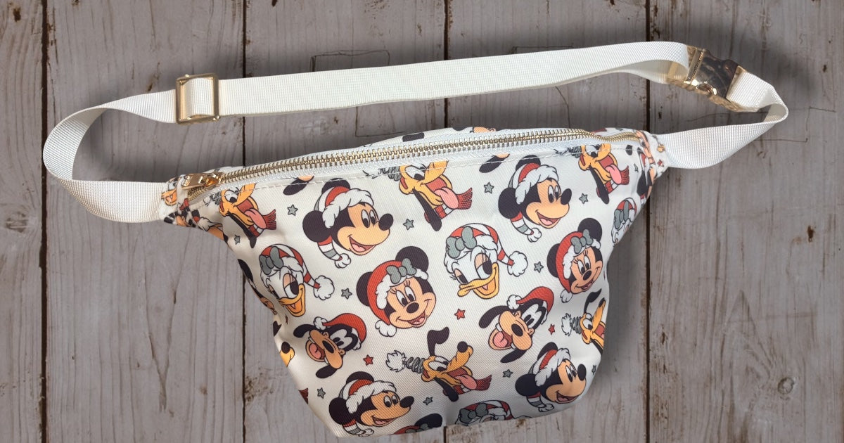 Sensational Six Holiday Belt Bag | Mickey & Friends Christmas Fanny Pack | Holiday Character Print Crossbody Waist Bag | Disney Park Christmas Bag