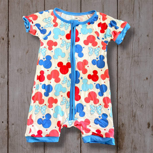 Patriotic Mouse Ears Bamboo Double Zipper Romper | USA Baby Sleeper | Patriotic Bamboo Infant One Piece
