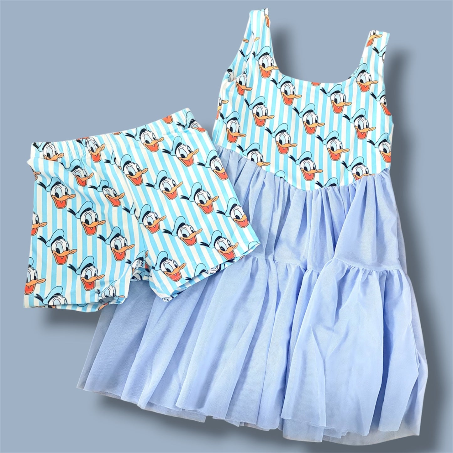 Donald Duck Blue Twirl Dress & Matching Shorts Set | Character Inspired Girls Boutique Outfit | Theme Park Vacation Dress