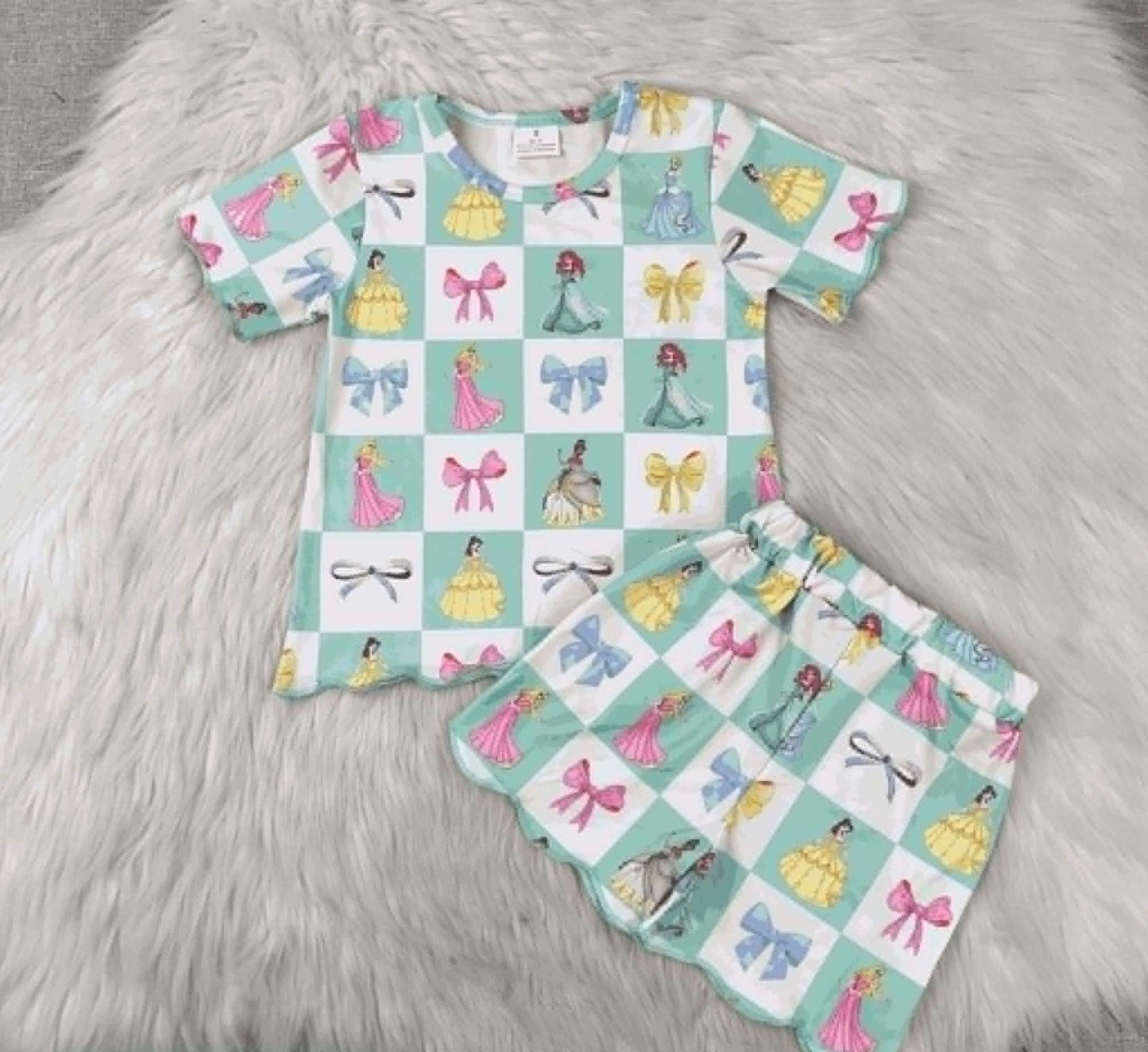 Girls Princess & Bow Lounge Set |-Inspired Princess l Set | Cute Girls Matching Top & Shorts