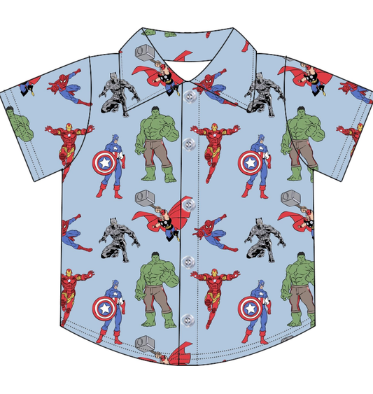 PREORDER boys/men’s Marvel Heros button down