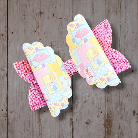 Cinderella Inspired Hair Bow | Handmade Pink Glitter Princess Boutique Bow | Fairytale Hair Accessory