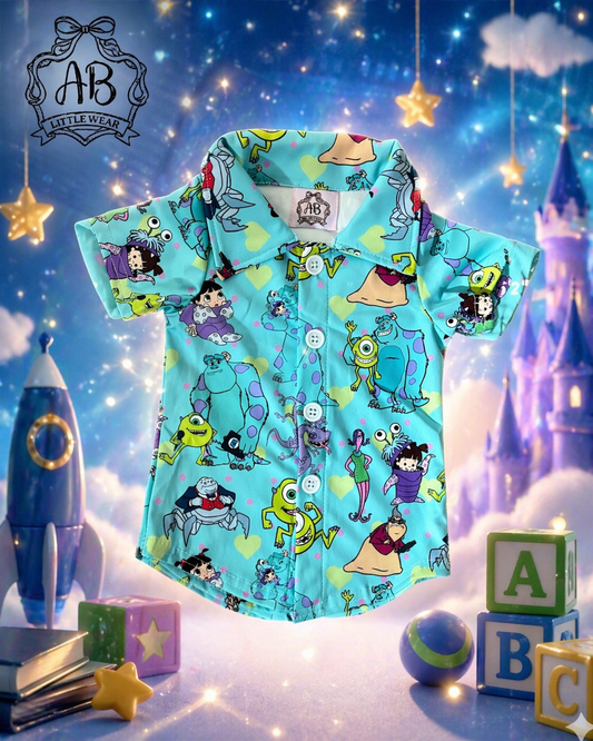 Monsters Sully & Mike Family Matching Button Down | Boys & Men’s Monster Vacation Shirt | Theme Park Family Outfit