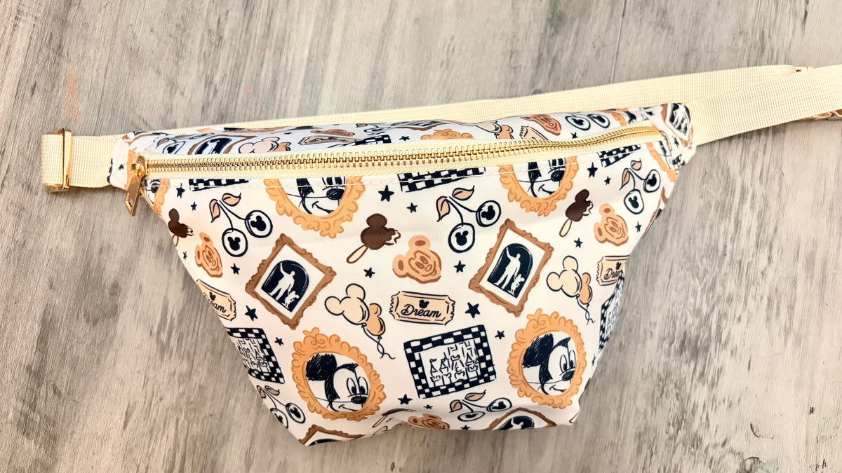 Vintage Cartoon Retro Cream Crossbody Bum Bag | Neutral Character Print Belt Bag