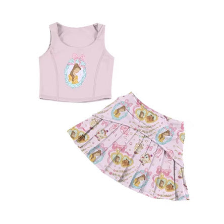 PREORDER. Mom & Me Princess Belle Inspired Matching Outfit | Mommy & Me Princess Vacation Set | Girls Twirl Skirt with Built-In Shorts & Cropped Tank