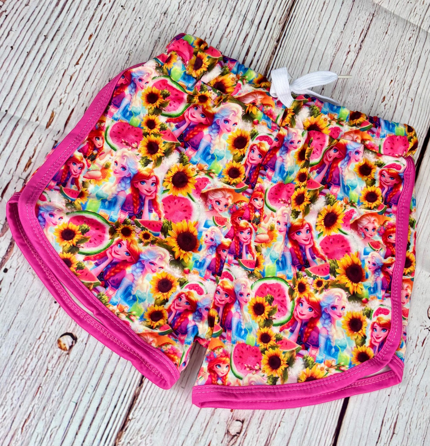 Girls Summer Sister Magic Shorts | Frozen-Inspired Park Outfit | Bright Floral Watermelon Kids Shorts