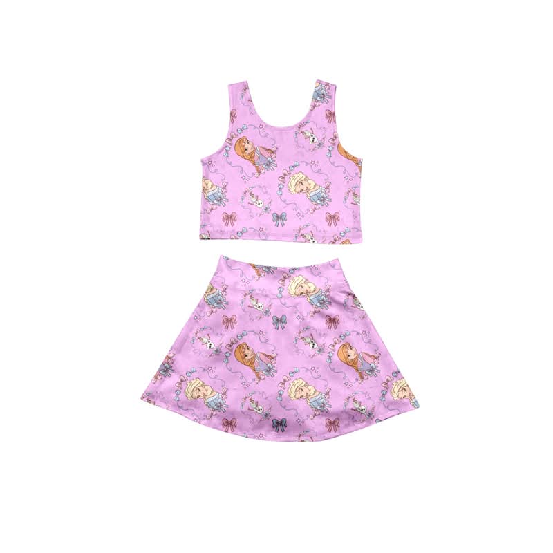 Princess Sister Pink Girls’ Yoga Skirt Set | Magical Princess 2 Piece Activewear Outfit | Pink Tank Top & Twirl Skirt | Boutique Kids Clothing | Park Outfit